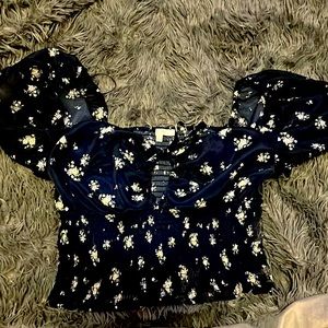 SHEIN large navy blue crop top with tie up front